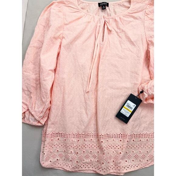 Jones New York Embroidered 3/4Sleeve Tie Front Blouse Size M in Rose Sand - Picture 7 of 13